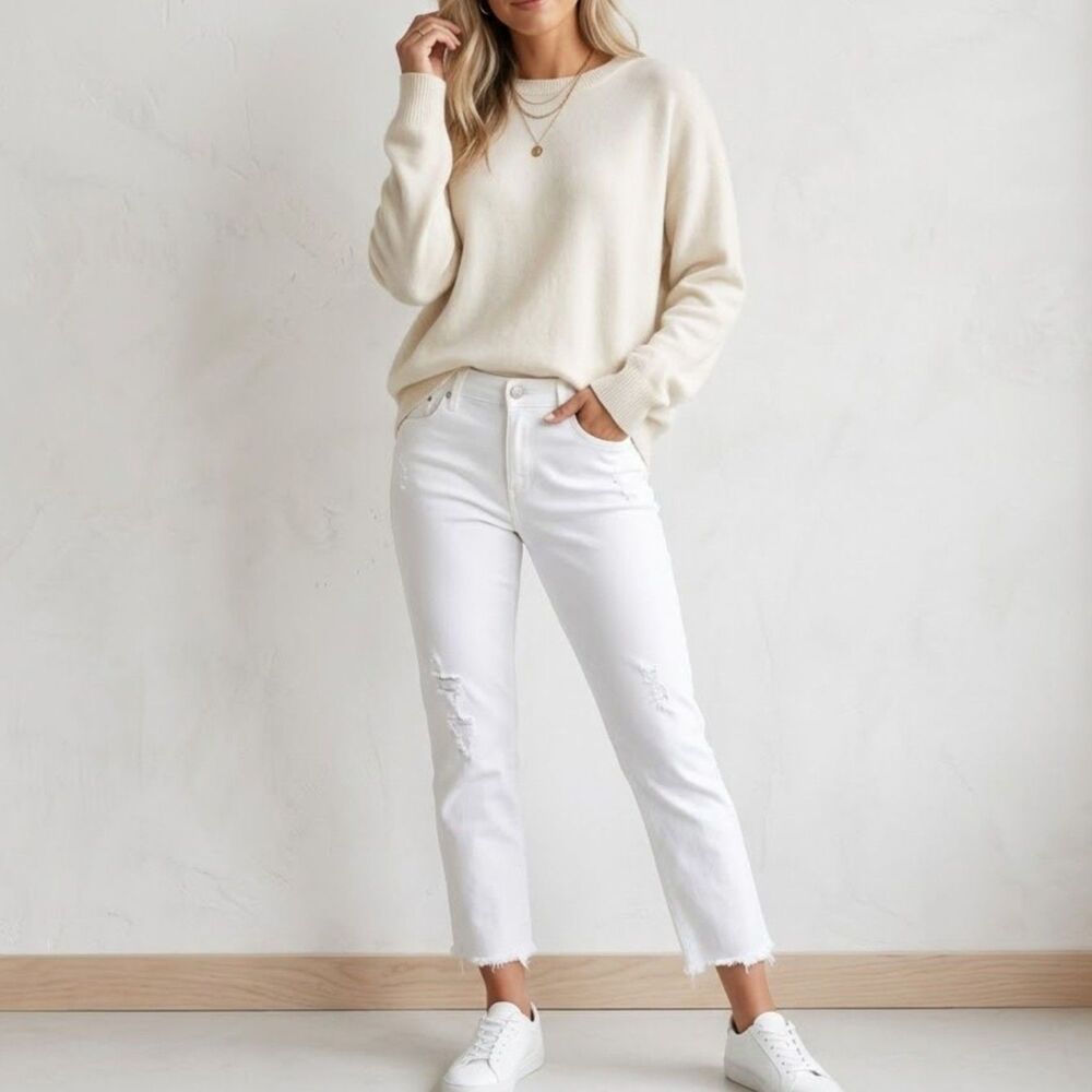 Liverpool Los Angeles White Distress Raw Hem Cropped Ankle Denim Jeans SZ 10